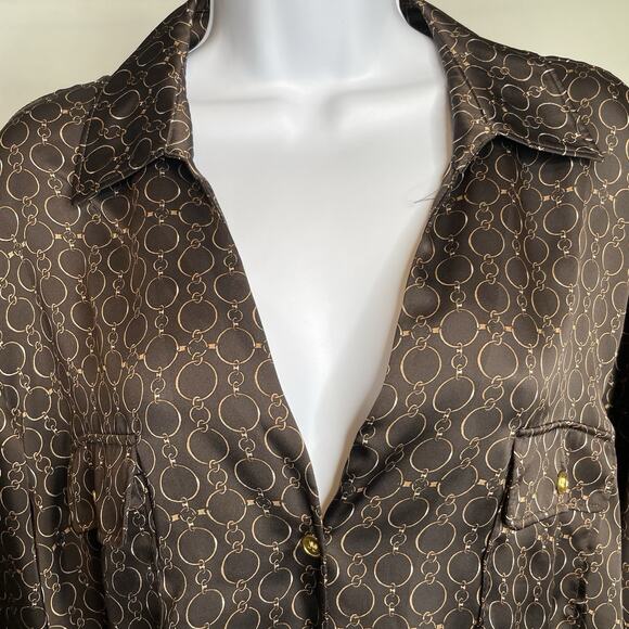 Jones of New‎ York Brown Satin Print Button Up Blouse Size 24W Career Old Money - Picture 3 of 13
